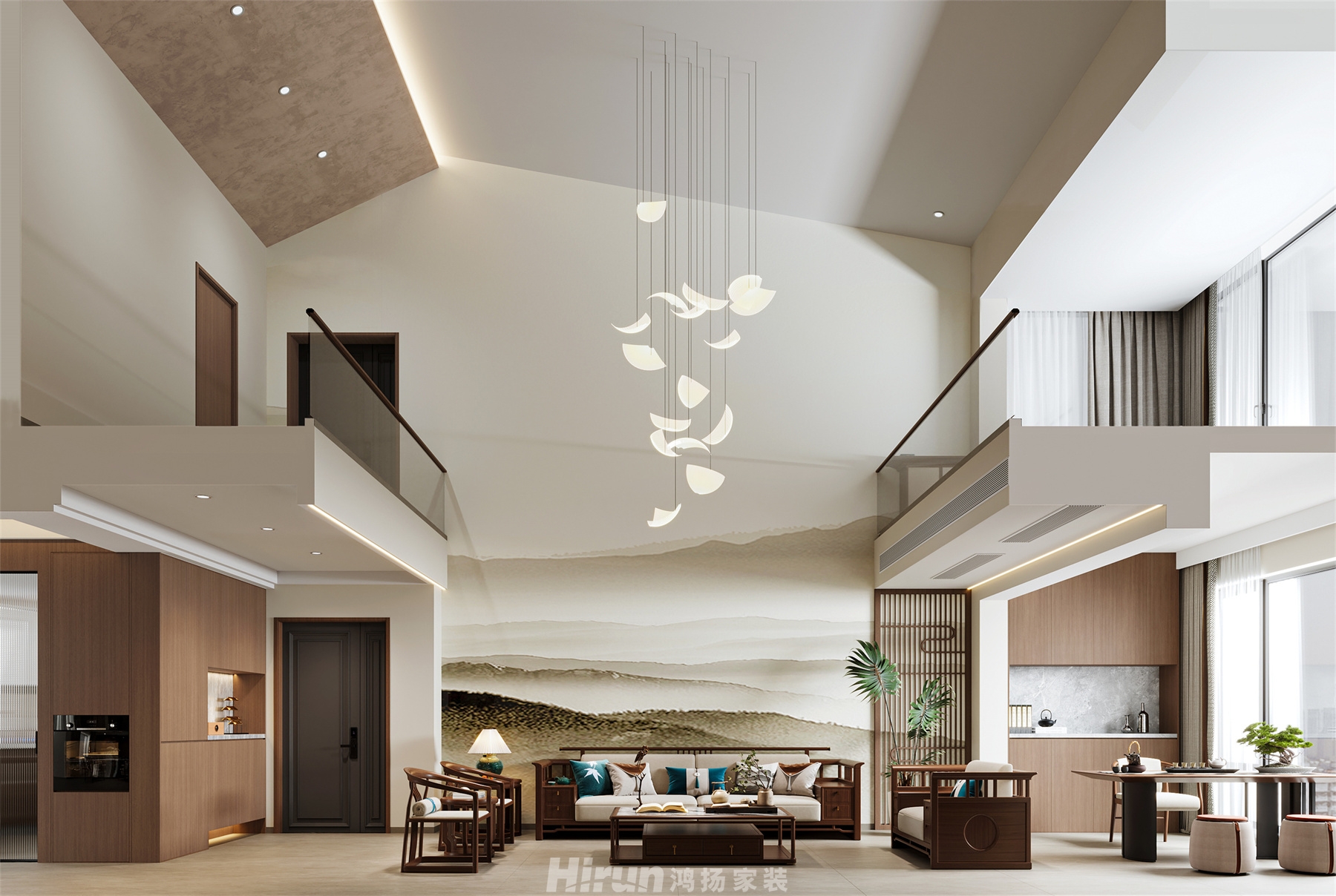 江山帝景220㎡意境東方復式 裝修案例效果圖-1