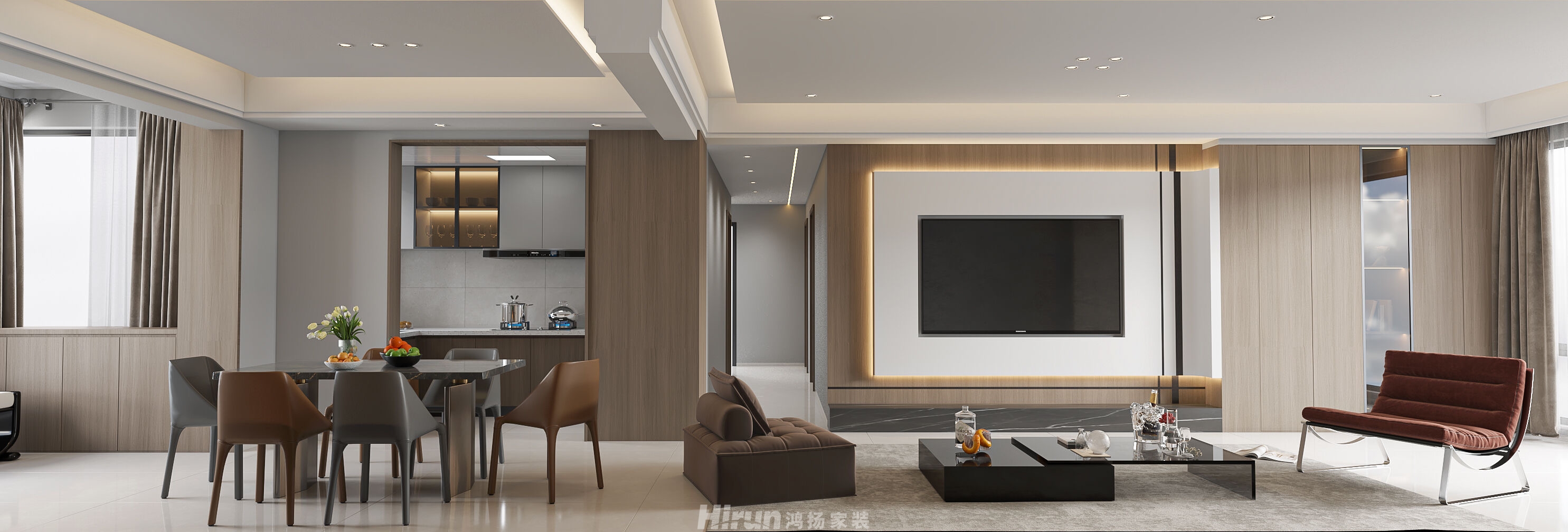 建鴻達(dá)鴻都134㎡雅致現(xiàn)代四居室 裝修案例效果圖-2