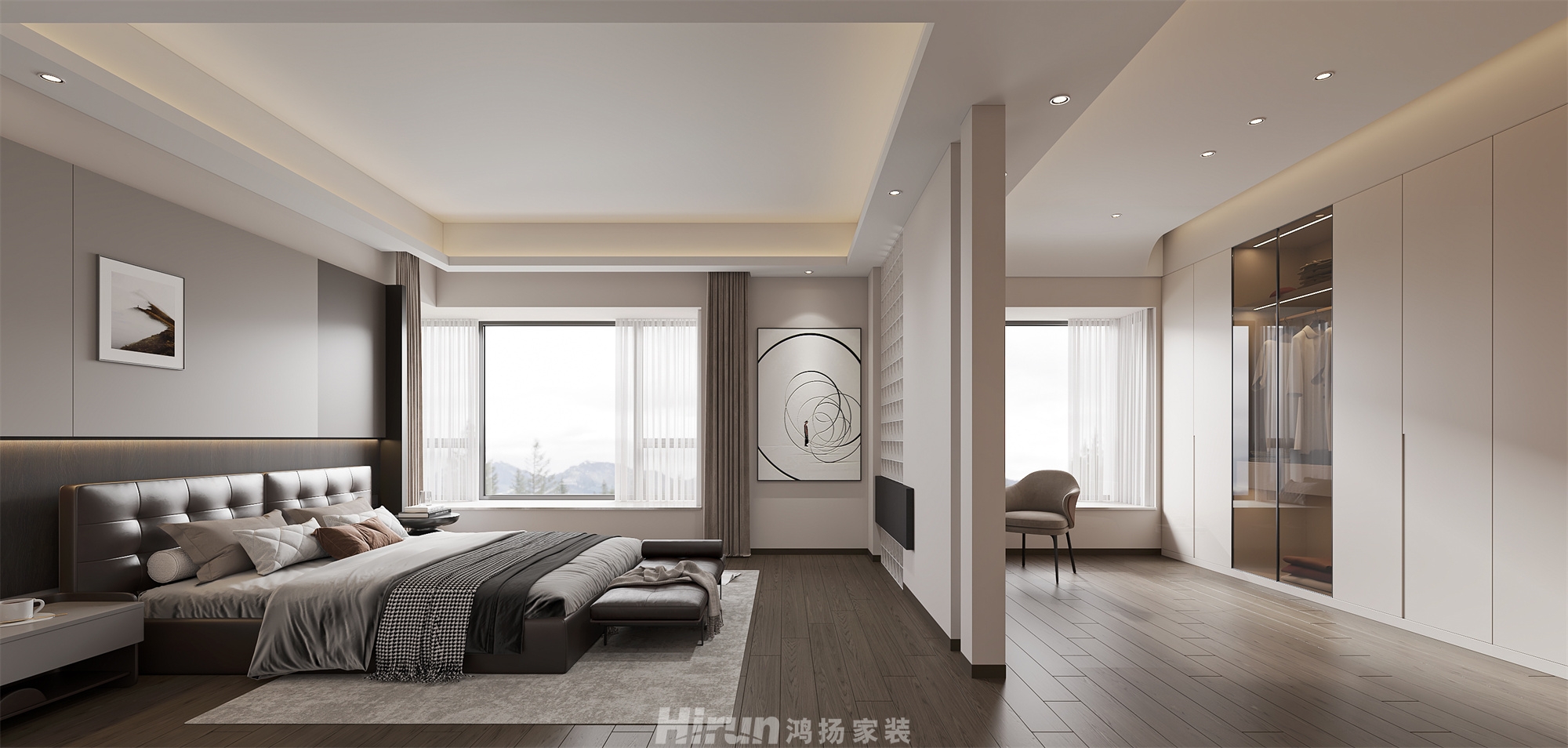 公園央著206㎡雅致現(xiàn)代大平層 裝修案例效果圖-3