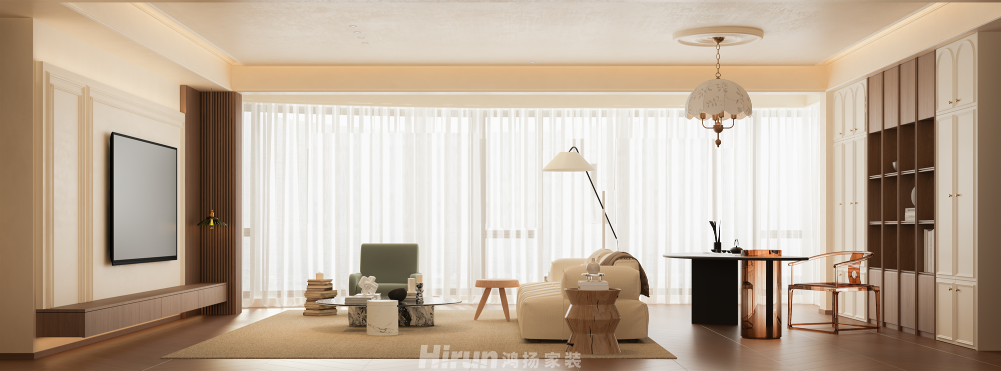 銀港國際142㎡復(fù)古風(fēng)潮四居室 裝修案例效果圖-2