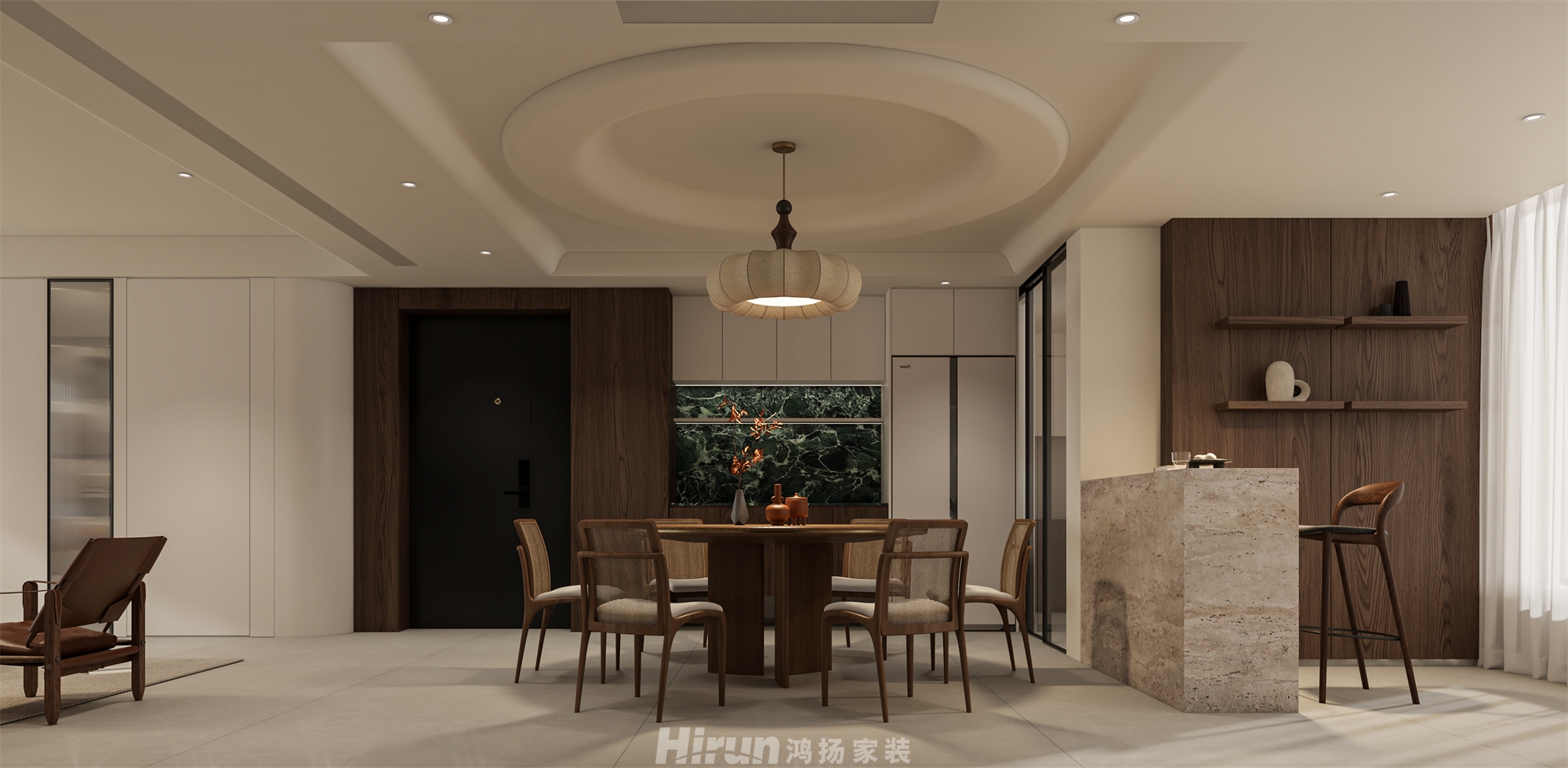 鈺山湖208㎡復古風潮大平層 裝修案例效果圖-2