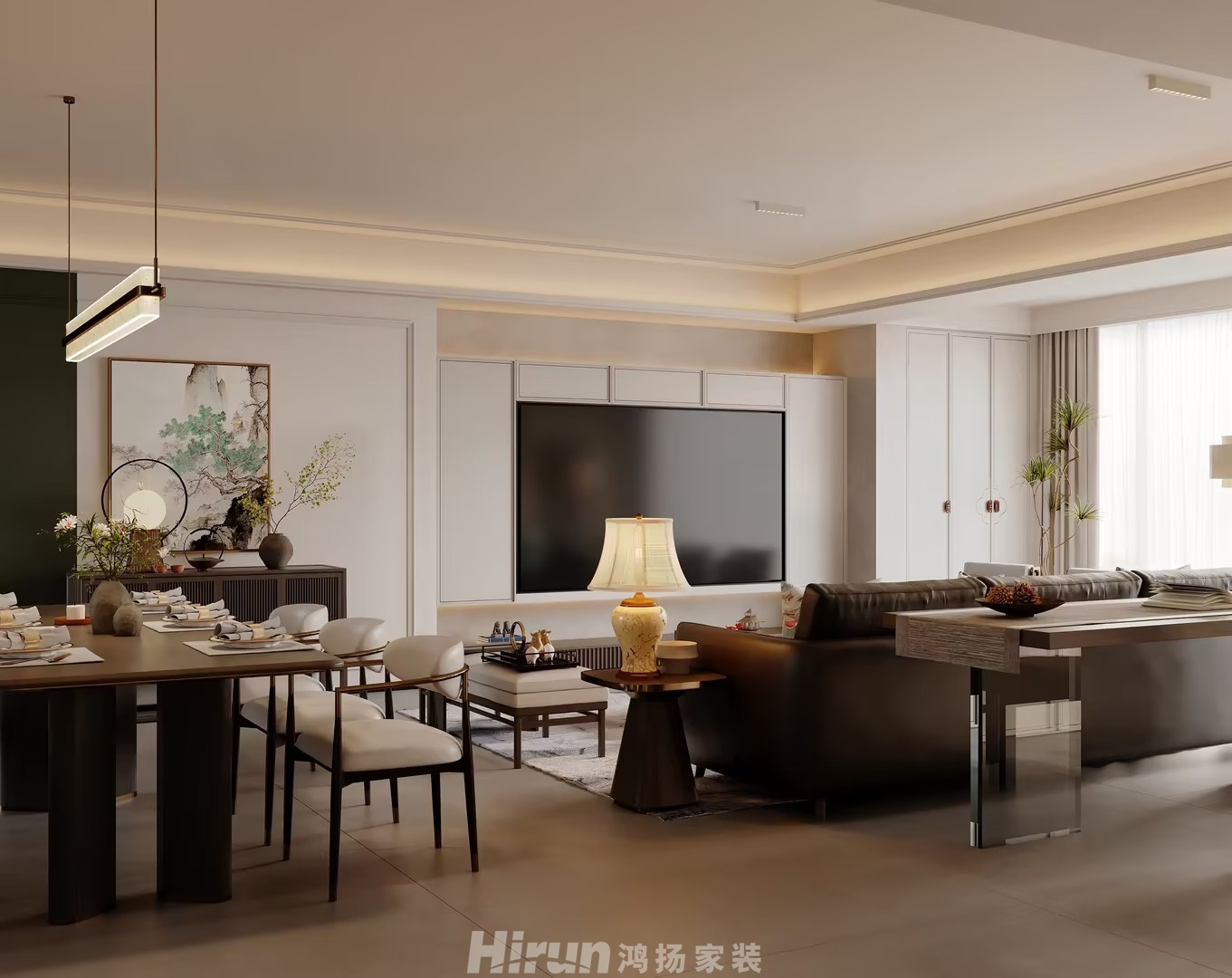 時代建發和著180㎡東方古雅四居室 裝修案例效果圖-1