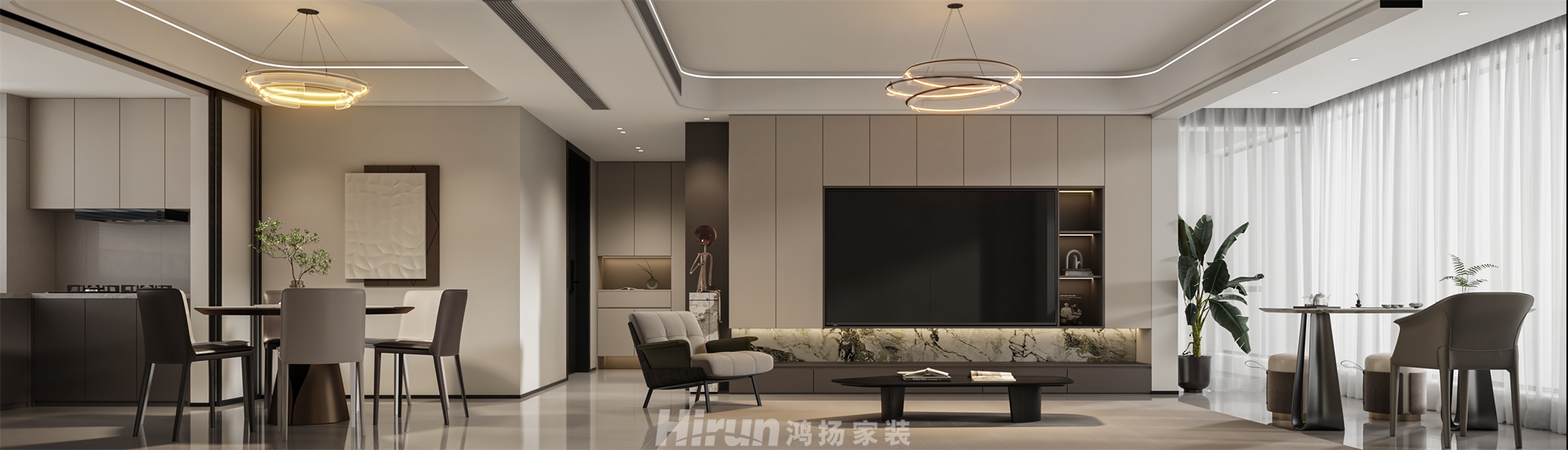 城發恒偉洋湖映150㎡新裝飾主義四居室 裝修案例效果圖-2