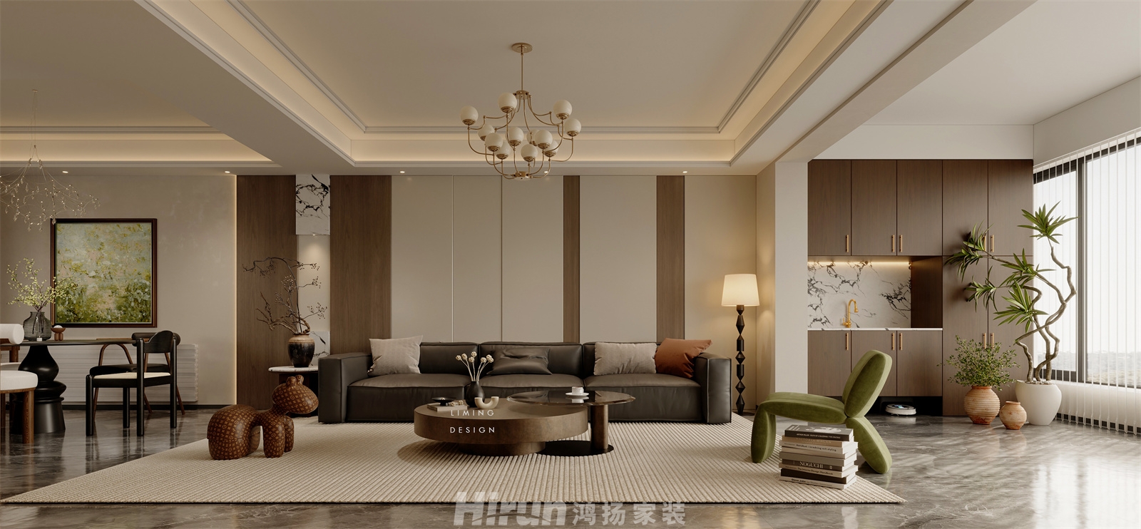 恒大御景半島220㎡復(fù)古風潮大平層 裝修案例效果圖-3