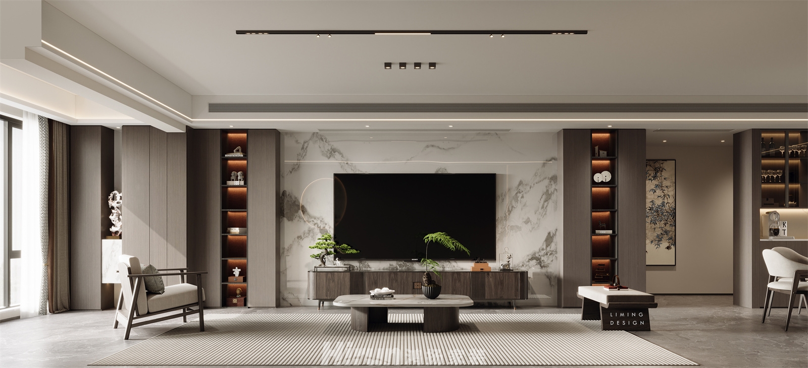 建發(fā)玖洲和璽180㎡意境東方四居室 裝修案例效果圖-2