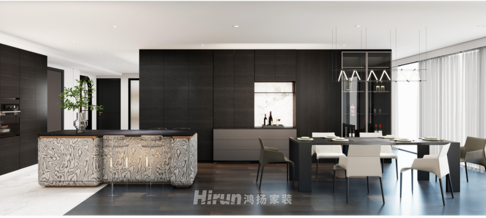 綠地鳳起鹿鳴313㎡新裝飾主義五居室 裝修案例效果圖-4