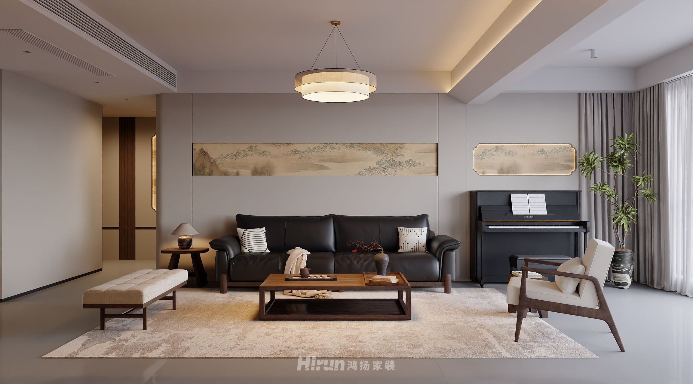 湘江天地180㎡意境東方四居室 裝修案例效果圖-5