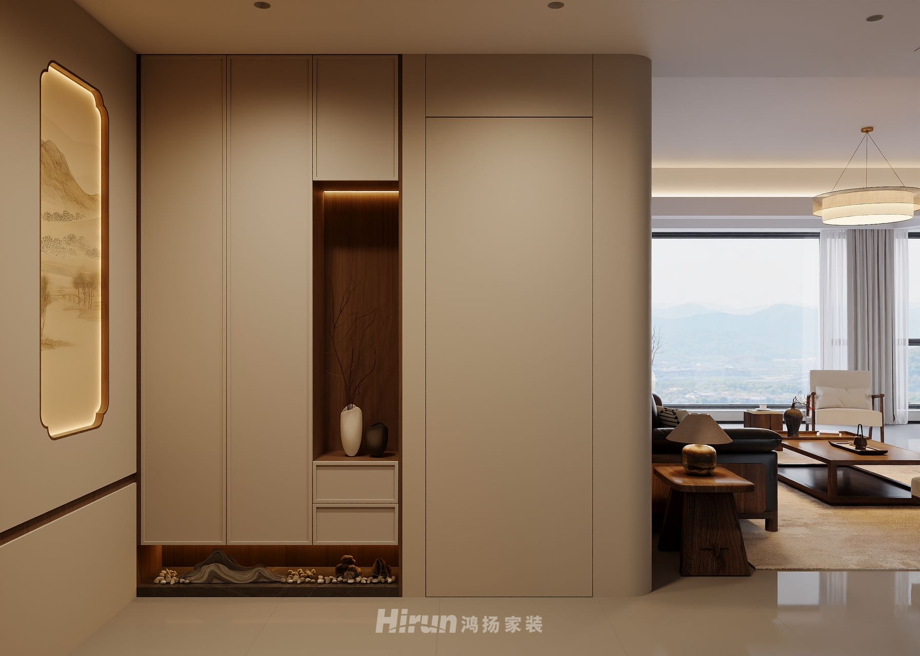 湘江天地180㎡意境東方四居室 裝修案例效果圖-1