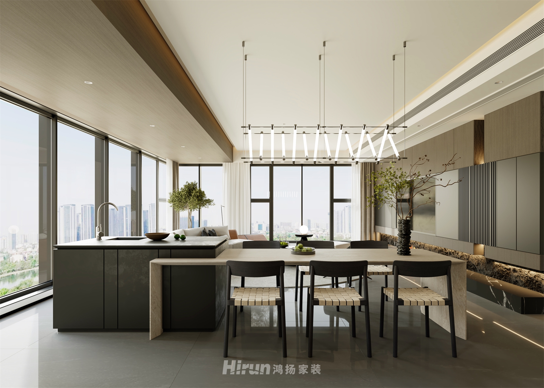 萬(wàn)科松湖天地240㎡雅致現(xiàn)代大平層 裝修案例效果圖-3