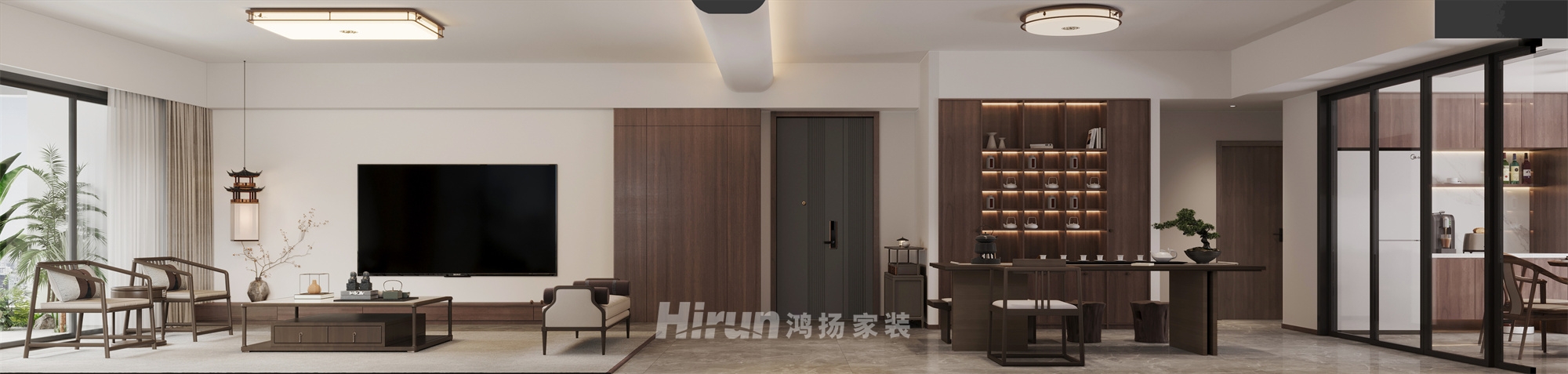 匯景甲三號院180㎡意境東方四居室 裝修案例效果圖-1