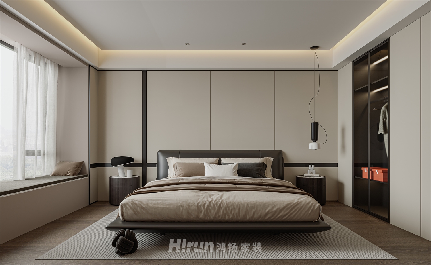 旭輝鉑悅湘江180㎡雅致現(xiàn)代三居室 裝修案例效果圖-3