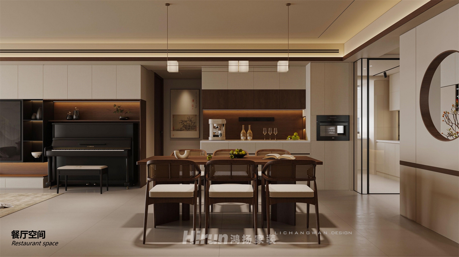 八方小區140㎡寫意木構四居室 裝修案例效果圖-1