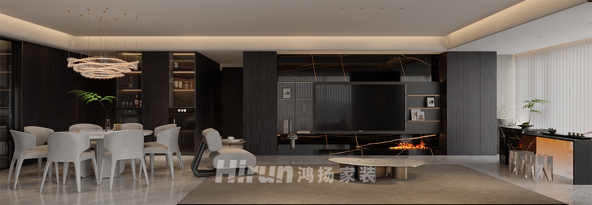 招商蛇口濱江境256㎡新裝飾主義大平層 裝修案例效果圖-3