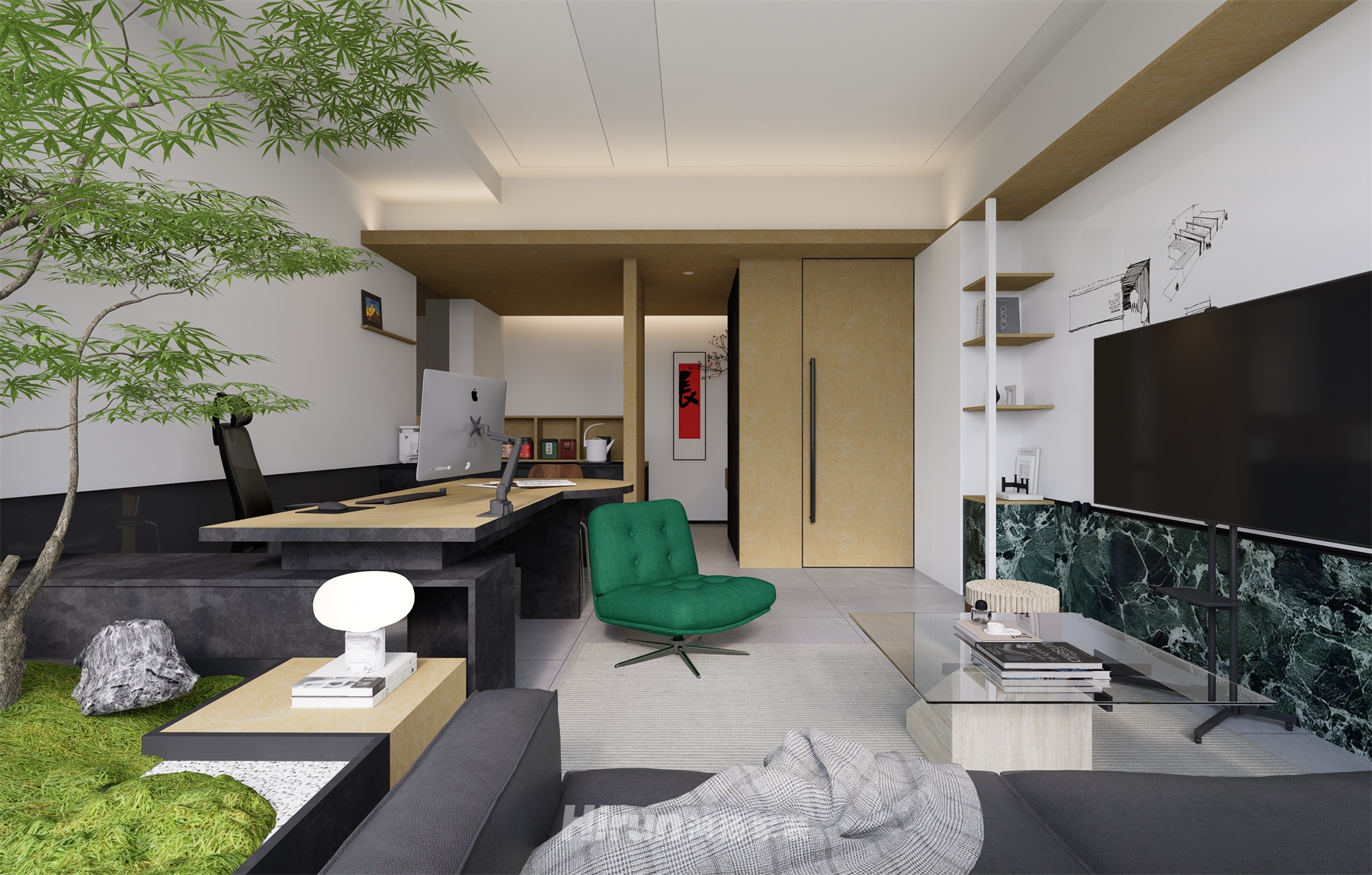 工作室30㎡北歐之光寫字樓 裝修案例效果圖-6