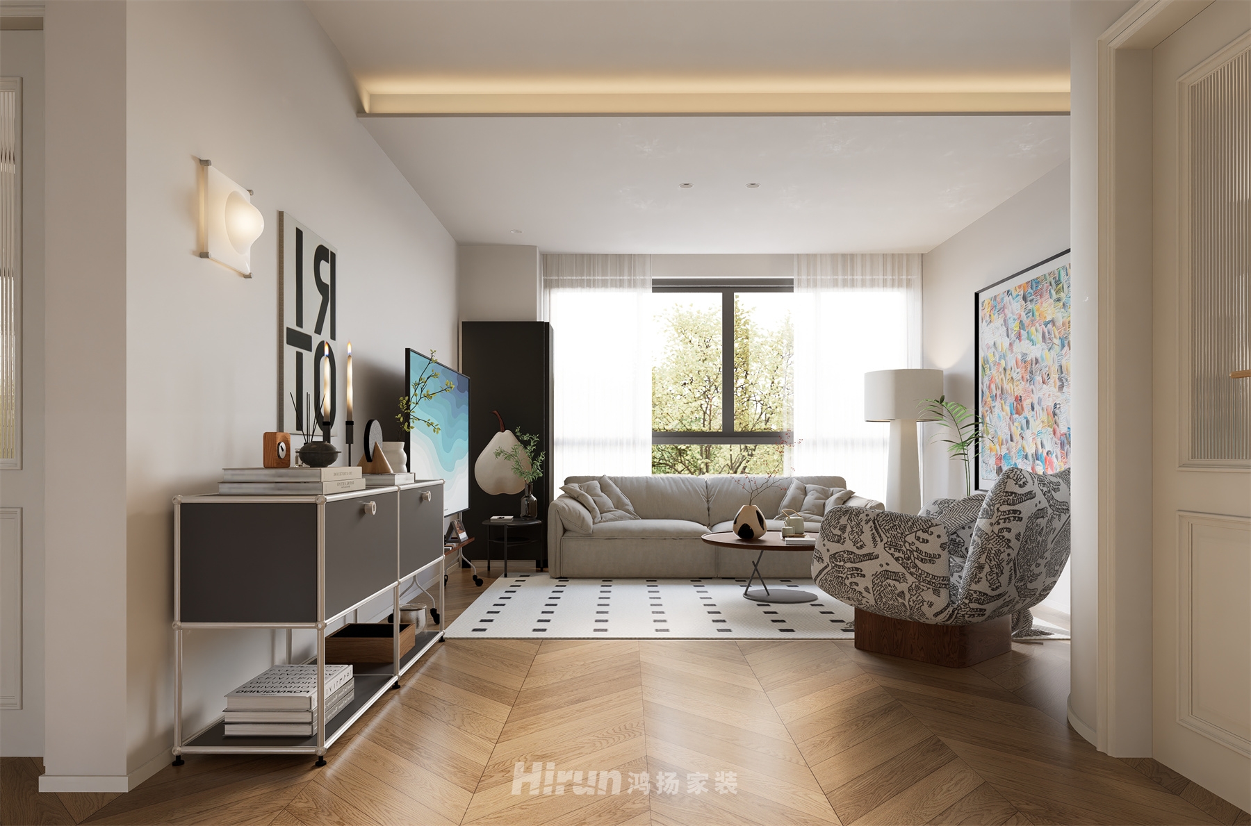 日盛湖湘悅府100㎡復古風潮三居室 裝修案例效果圖-5