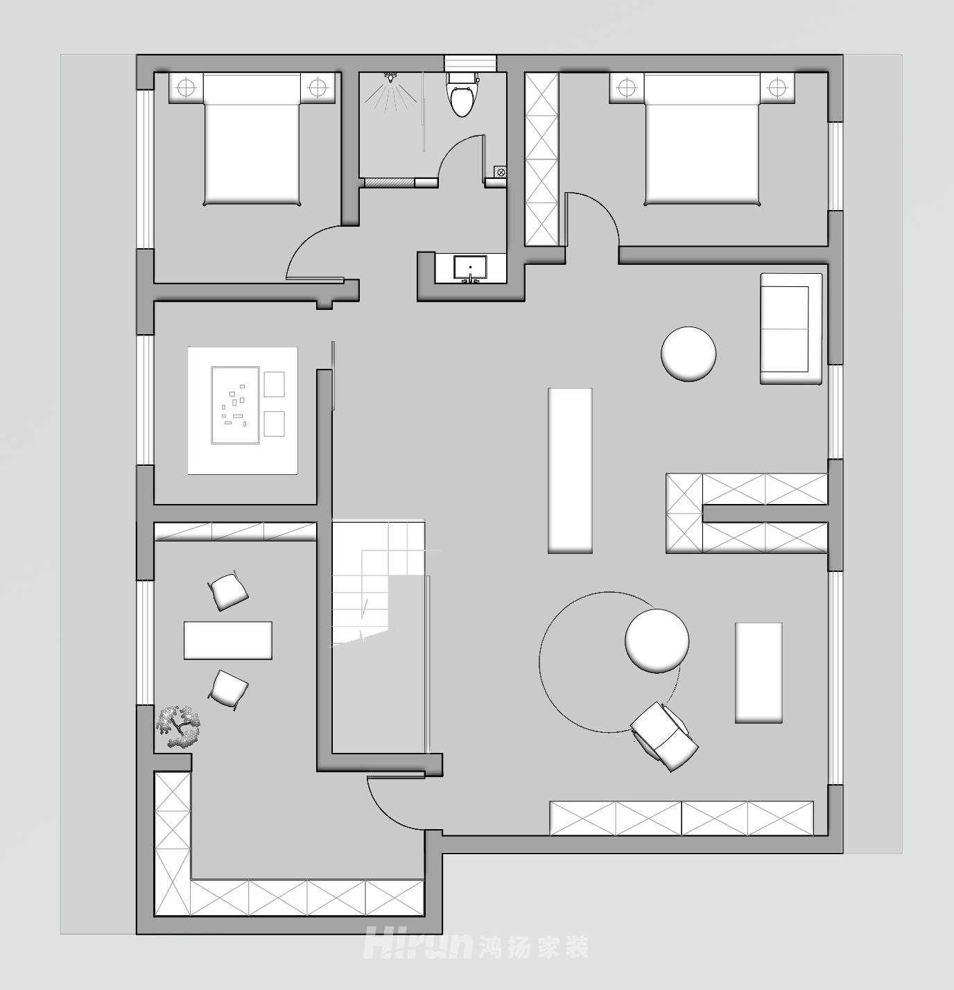 《幾何生長》280㎡雅致現代復式 裝修案例效果圖-3