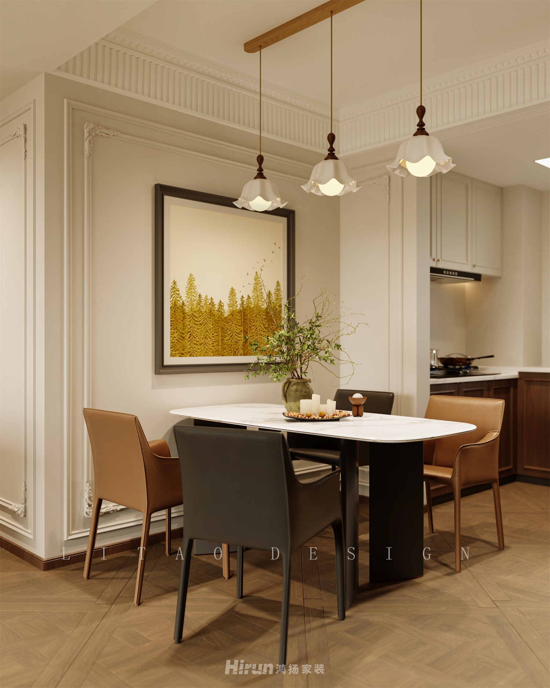 龍湖云河頌140㎡復古風潮四居室 裝修案例效果圖-5